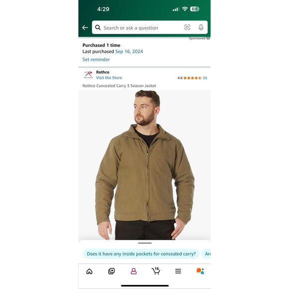 Men XL multi-pockets cargo utility CCW Concealed Carry sports Jacket Never worn - Picture 8 of 16